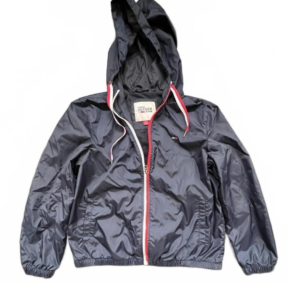 Tommy Hilfiger Denim Windbreaker Navy Blue Hooded Full‎ Zip Jacket Medium